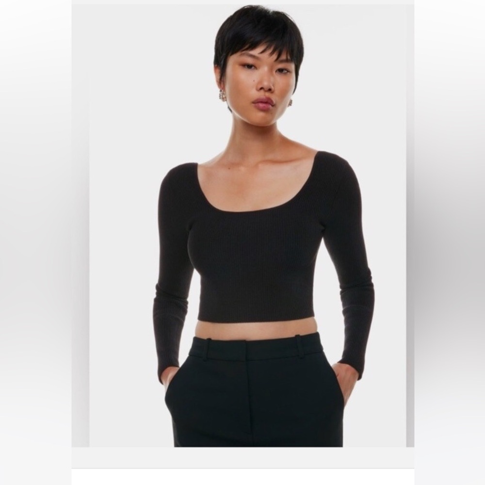 Aritzia Black Long Sleeve Ribbed Crop Top